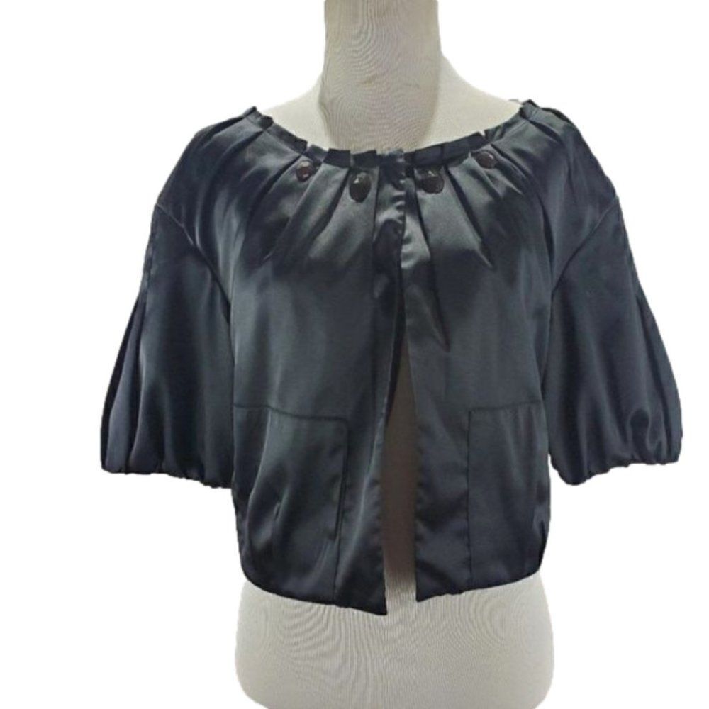 𝅺ELLE Black Cropped Dress Cardigan Jeweled Collar Detail Jacket